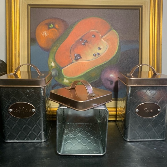 Coffee sugar and tea rose gold and silver kitchen canister ☕️ - Picture 11 of 14